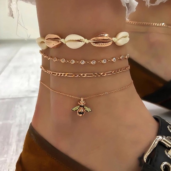 Jewelry - Little Bee + Cowrie Shell Anklet Set